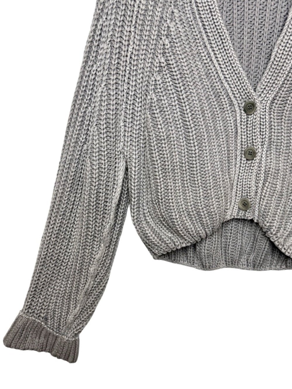 Free People Sweet Nothing Gray Chunky Women’s Cropped Cardigan Sweater Sz L - Picture 7 of 13